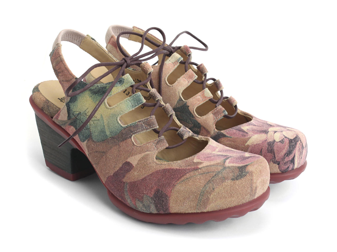 Flourish Floral Low-heeled lace-up slingback: Quarter view