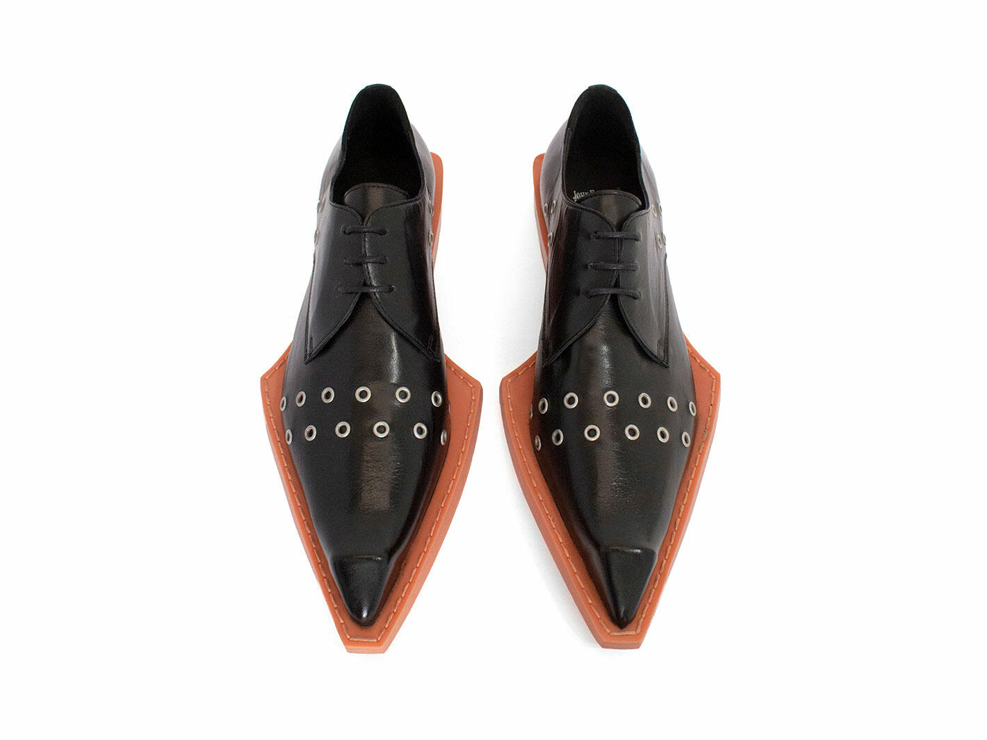 Floyd Black/Orange Leather Derby Shoes: Front