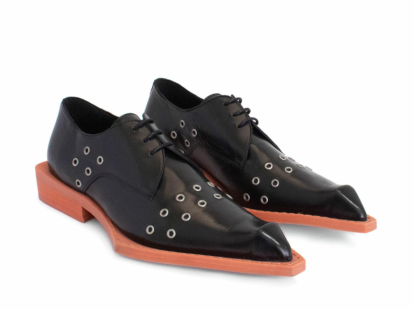 Floyd Black/Orange Leather Derby Shoes: Quarter view