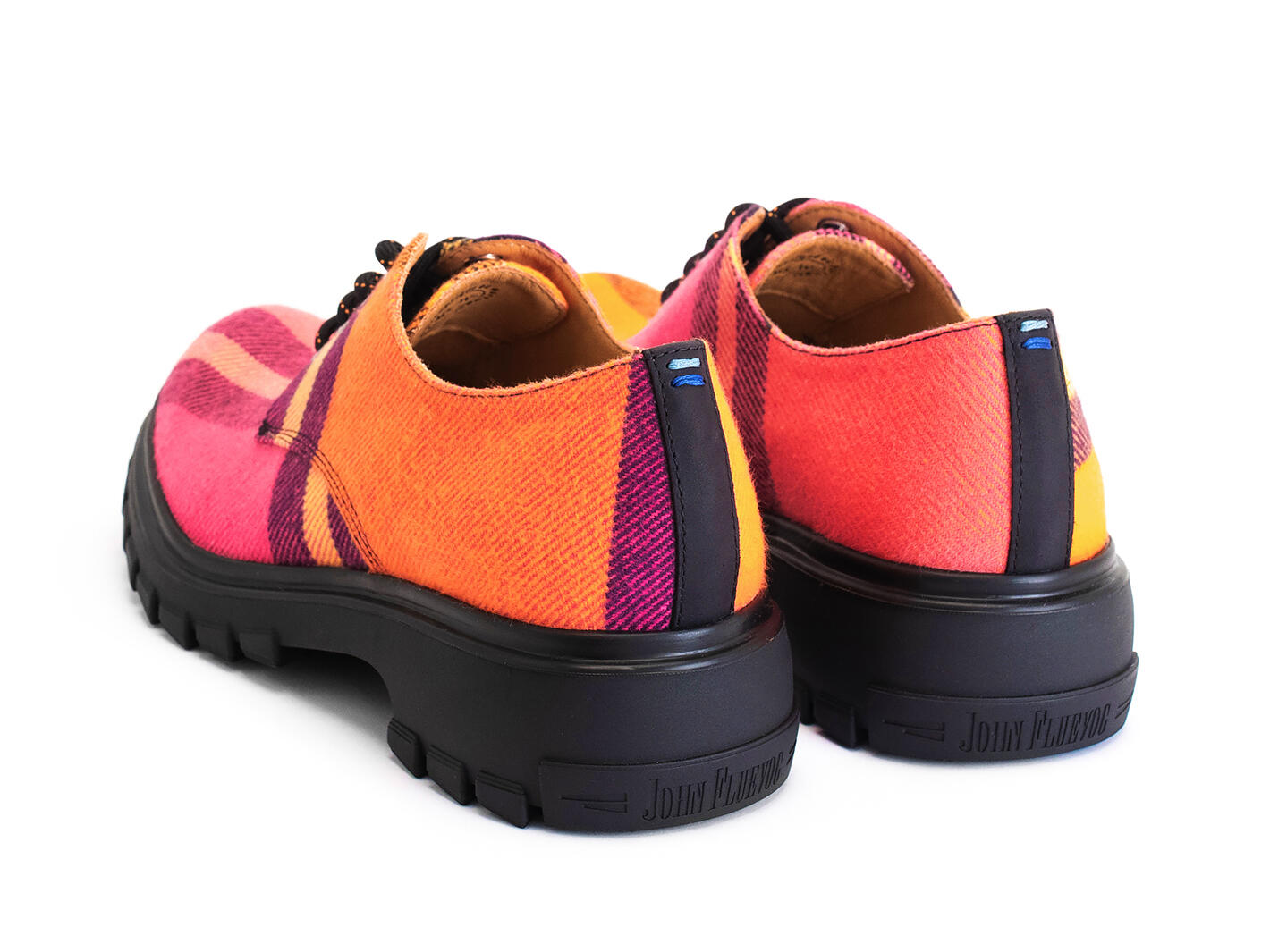 Fluevog x ANIAN Tuesday Rose/Orange/Plaid noir Derby en coton recyclé: Back