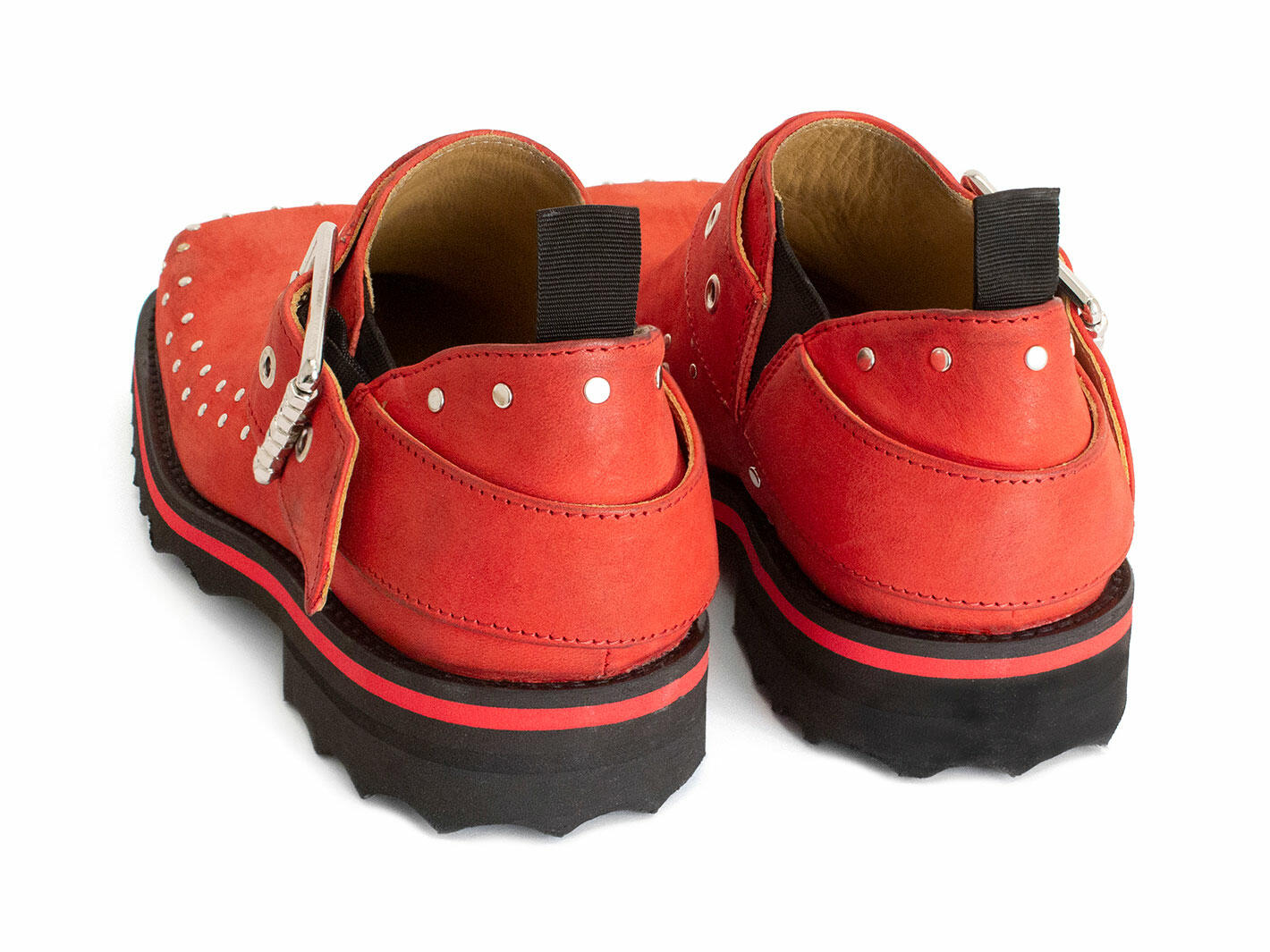 Foyt Red Slip-On Buckle Shoes: Back