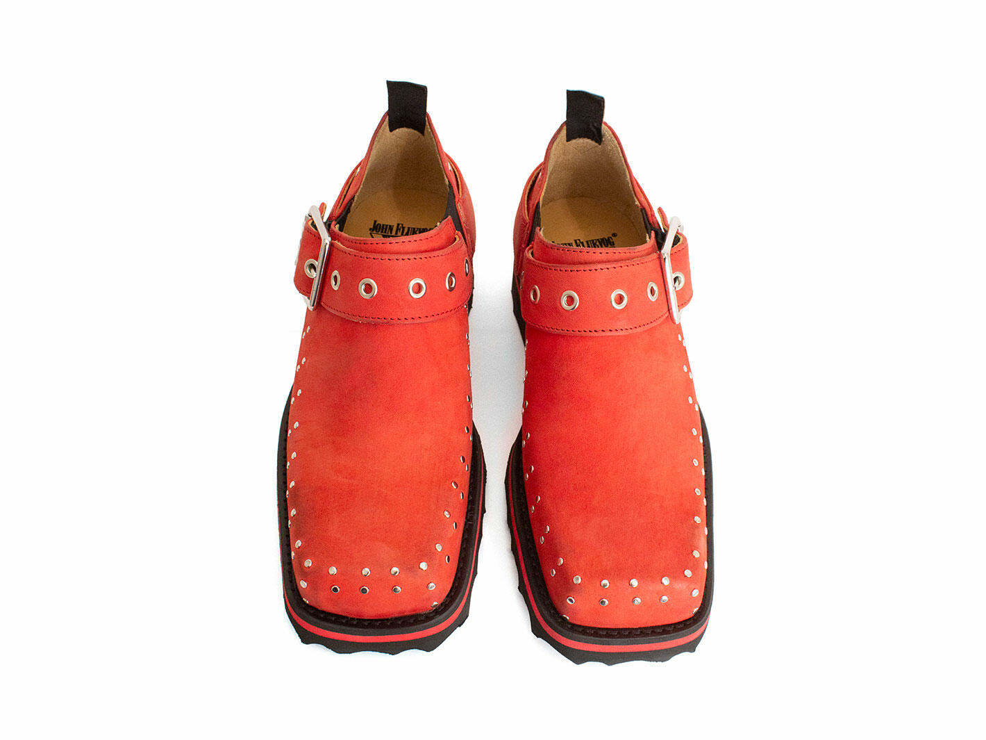 Foyt Red Slip-On Buckle Shoes: Front