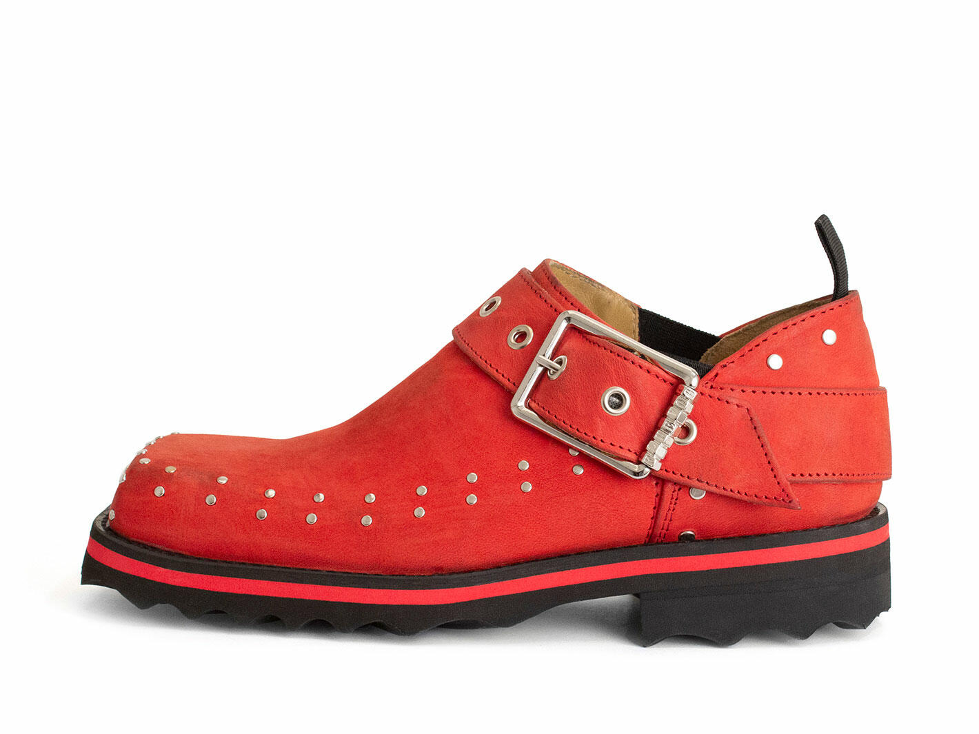 Foyt Red Slip-On Buckle Shoes: Profile outside