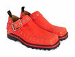 Foyt Red Slip-On Buckle Shoes: Quarter view