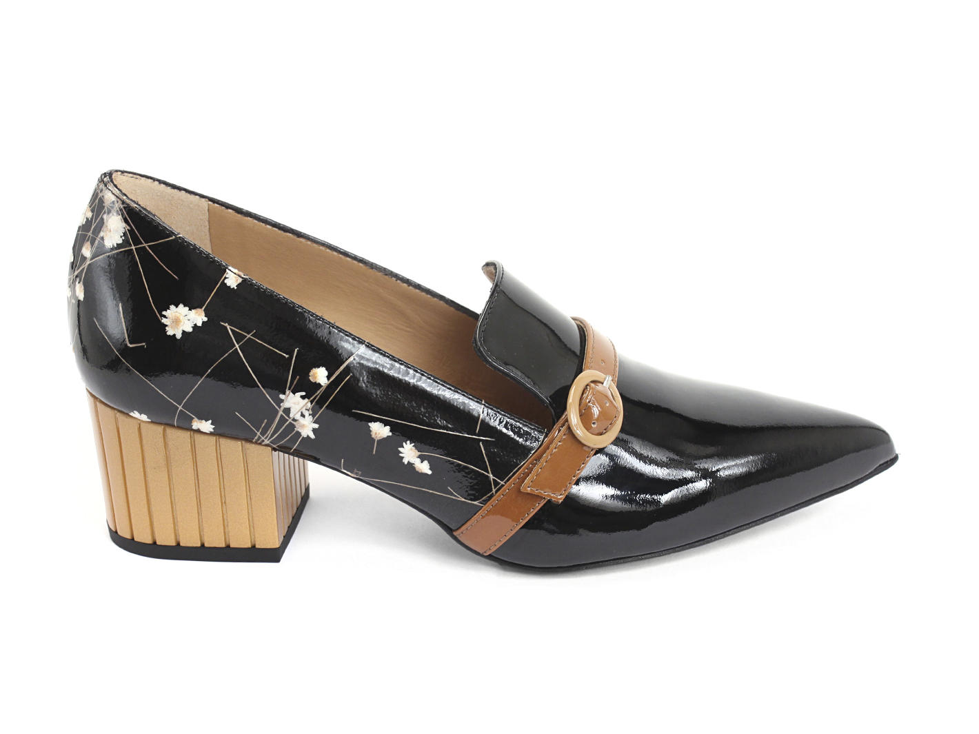 Gigi Noir floral Mocassin verni pointu: Profile outside