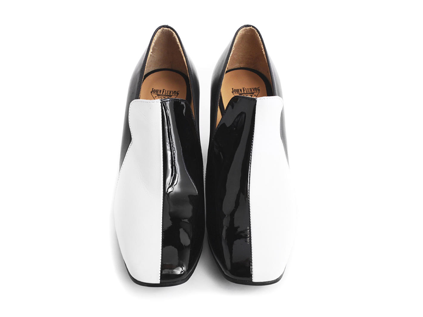 Gilda Black & White Vintage inspired loafer heel: Front