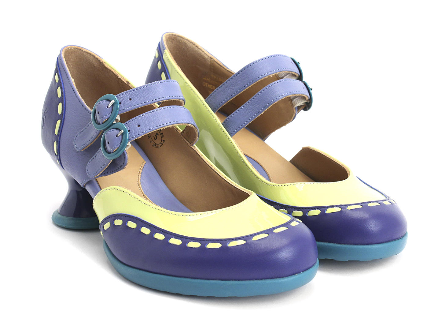 Giver Blue/Green Double strapped mary jane: Quarter view