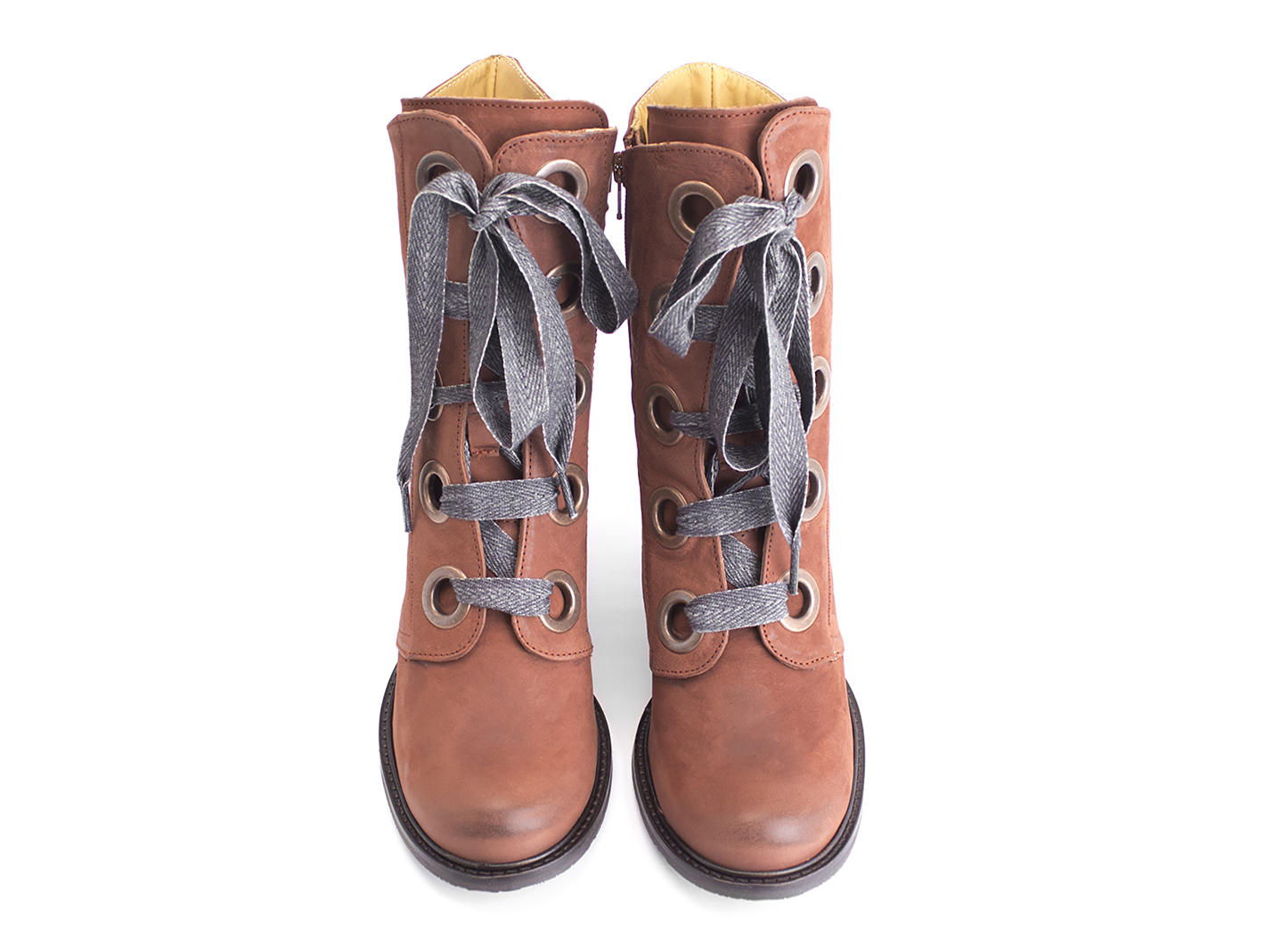 Gladstone Brown Mid-Calf Lace-Up Boots: Front
