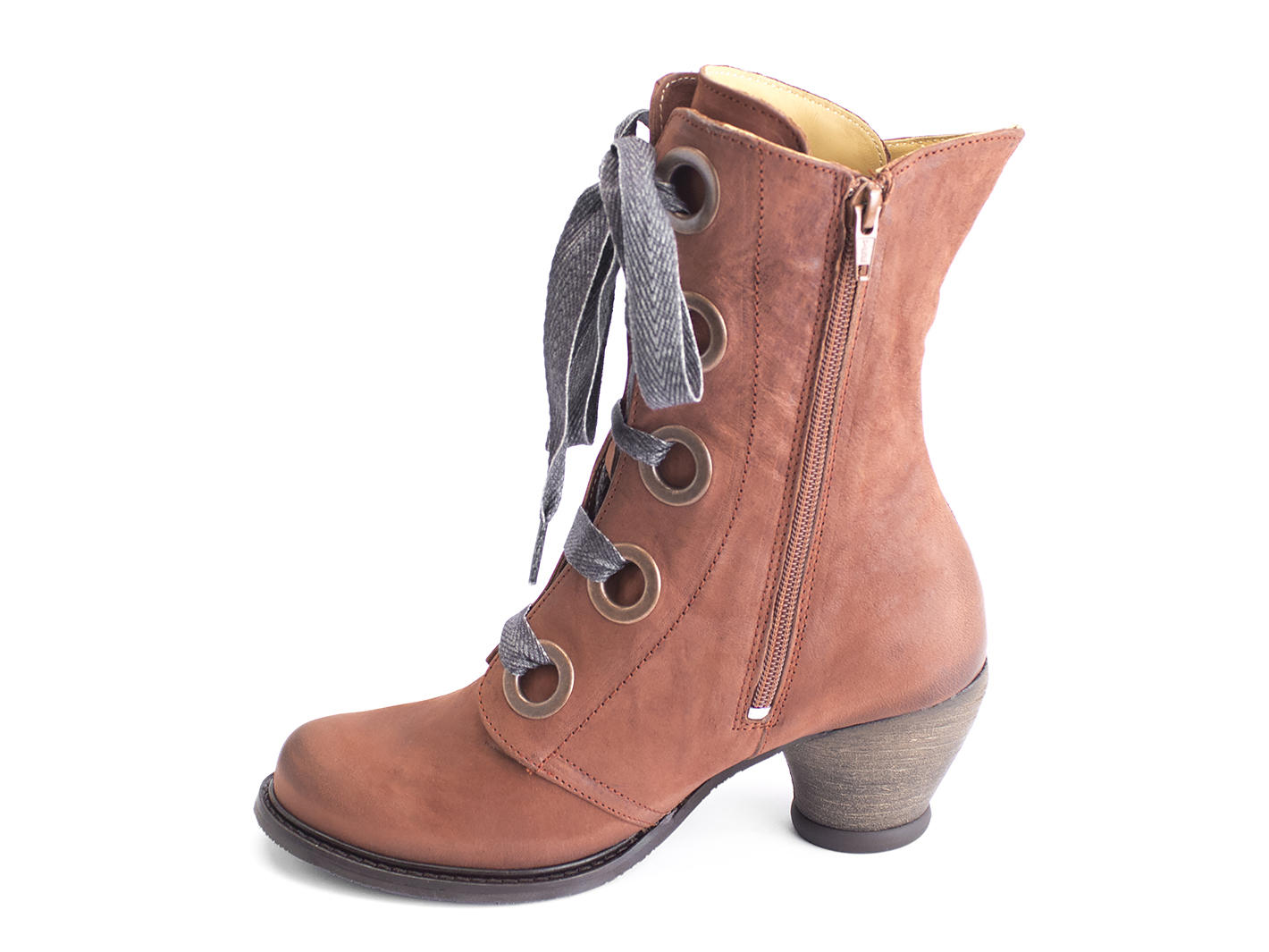 Gladstone Brown Mid-Calf Lace-Up Boots: Profile inside