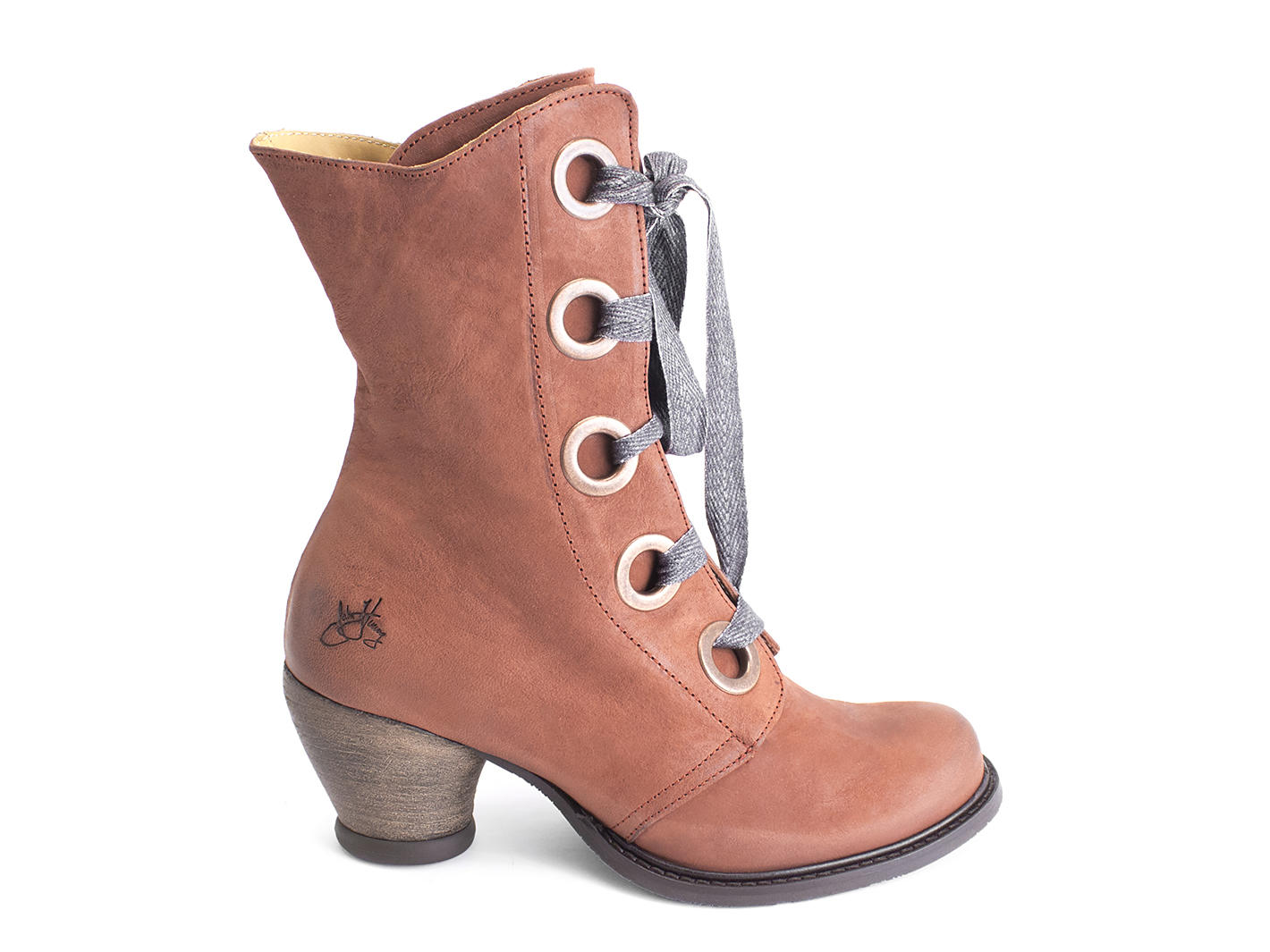 Gladstone Brown Mid-Calf Lace-Up Boots: Profile outside