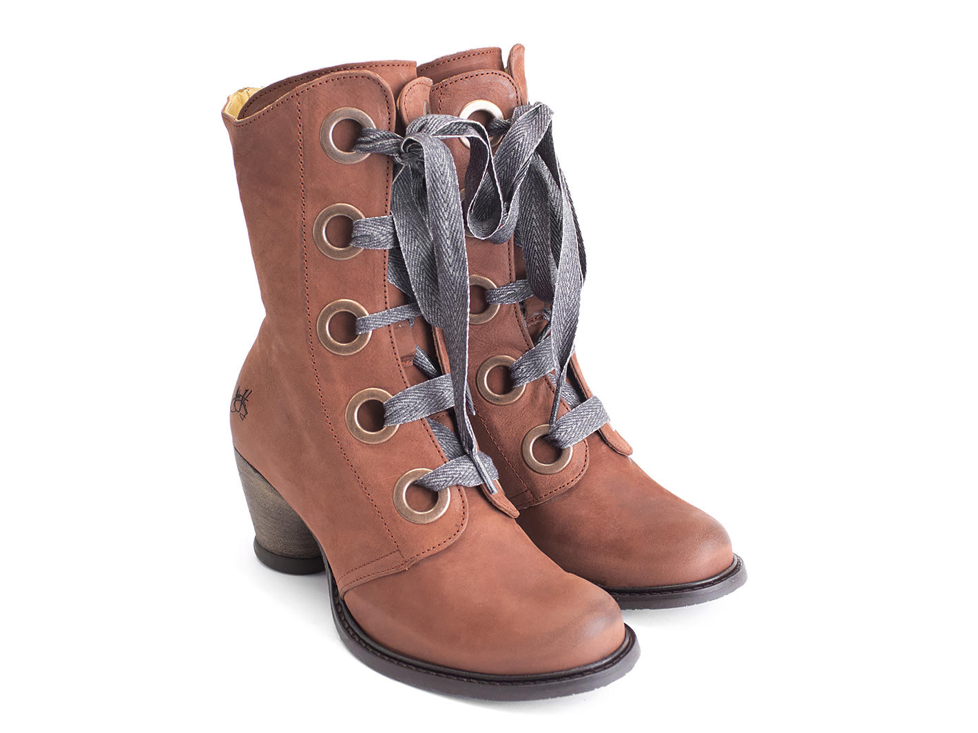 Gladstone Brown Mid-Calf Lace-Up Boots: Quarter view