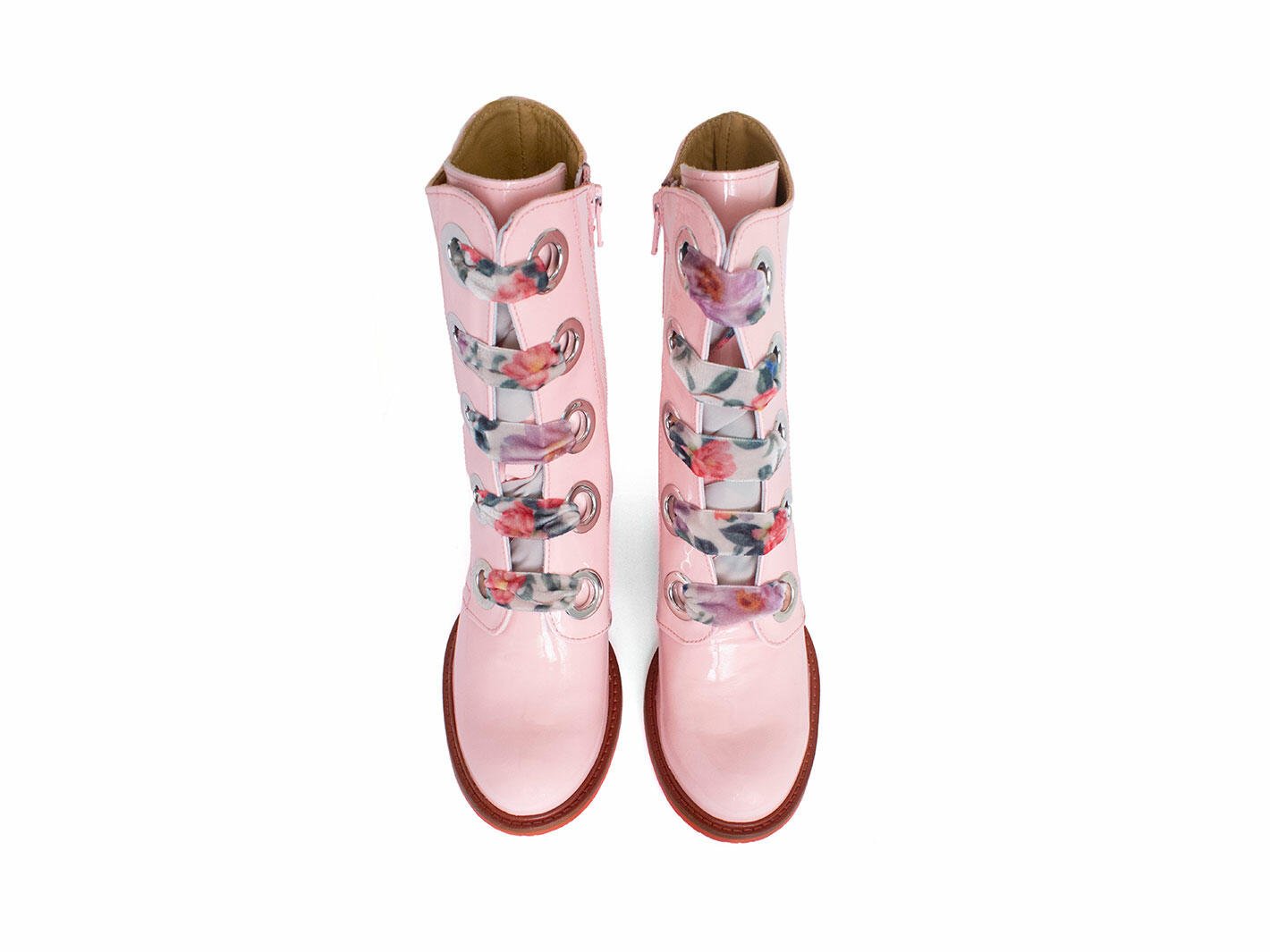 Gladstone Rose clair Botte mi-mollet à lacets: Front
