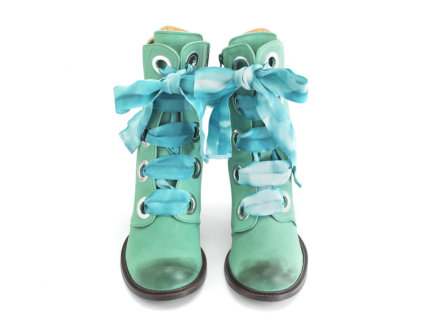 Gladstone Teal Mid-Calf Lace-Up Boots: Front