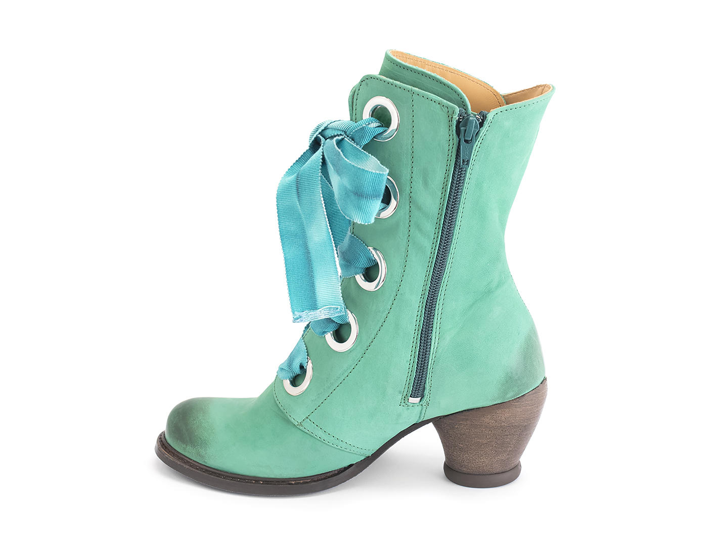 Gladstone Teal Mid-Calf Lace-Up Boots: Profile inside
