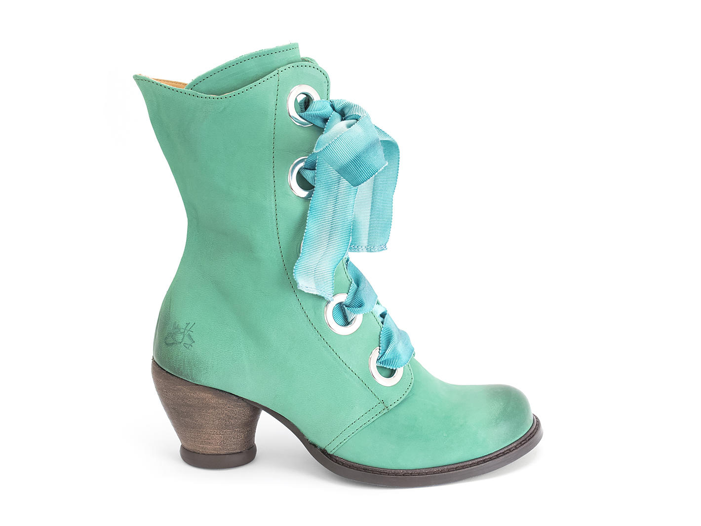 Gladstone Teal Mid-Calf Lace-Up Boots: Profile outside