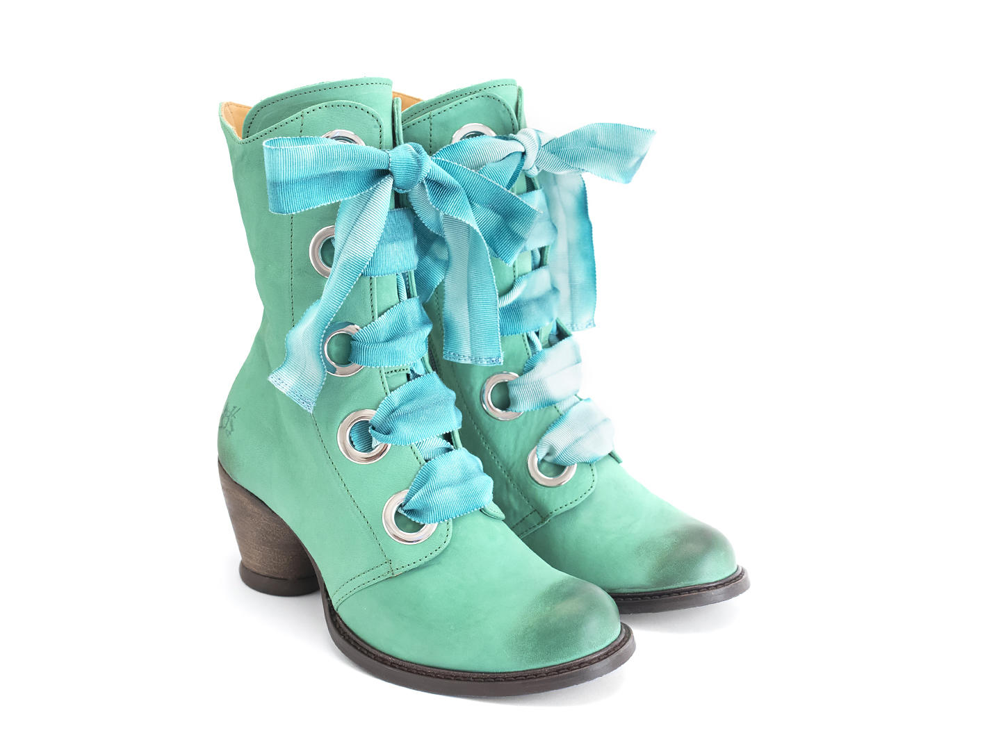 Gladstone Teal Mid-Calf Lace-Up Boots: Quarter view