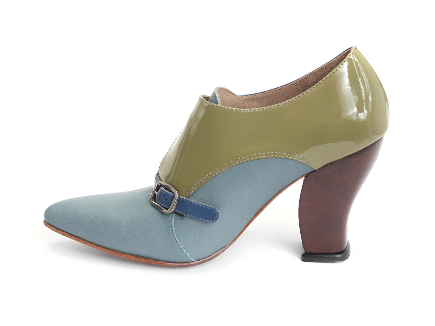 Glenham Blue & Green Heeled monkstrap shoe: Profile inside
