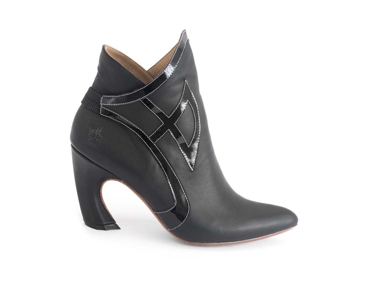 Gogo Black Ankle boot with trim: Profile outside