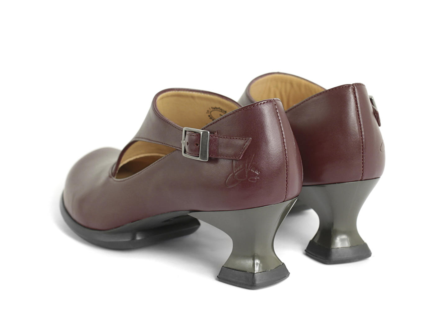 Gracias Cerise Side Buckle Shoes with Cutout: Back