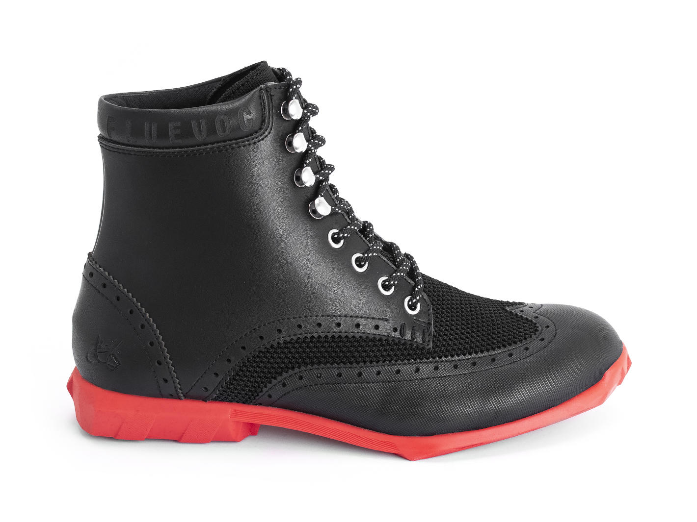 Halos Black/Red Vegan Lace-Up Boots: Profile outside