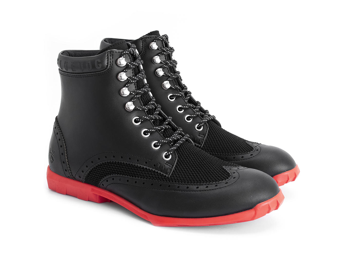 Halos Black/Red Vegan Lace-Up Boots: Quarter view