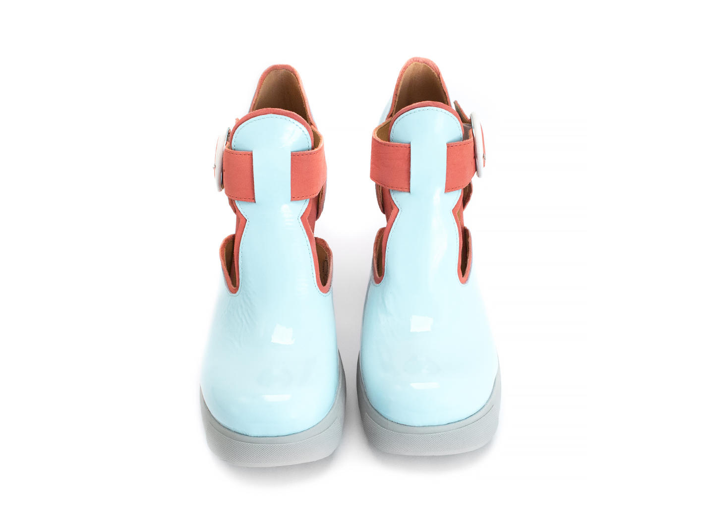 Hana Banana Split Blue/Pink Platform t-strap heel: Front