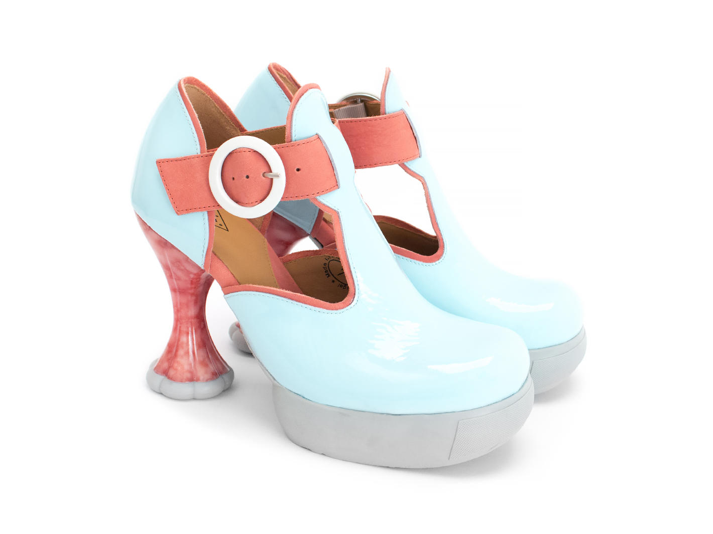 Hana Banana Split Blue/Pink Platform t-strap heel: Quarter view