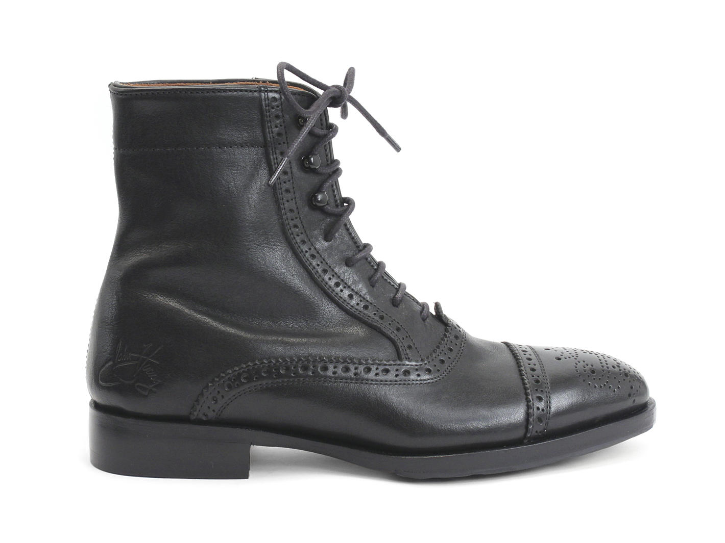 Hartford : Femmes (doublées) Noir acier Flat Brogued Dress Boot: Profile outside