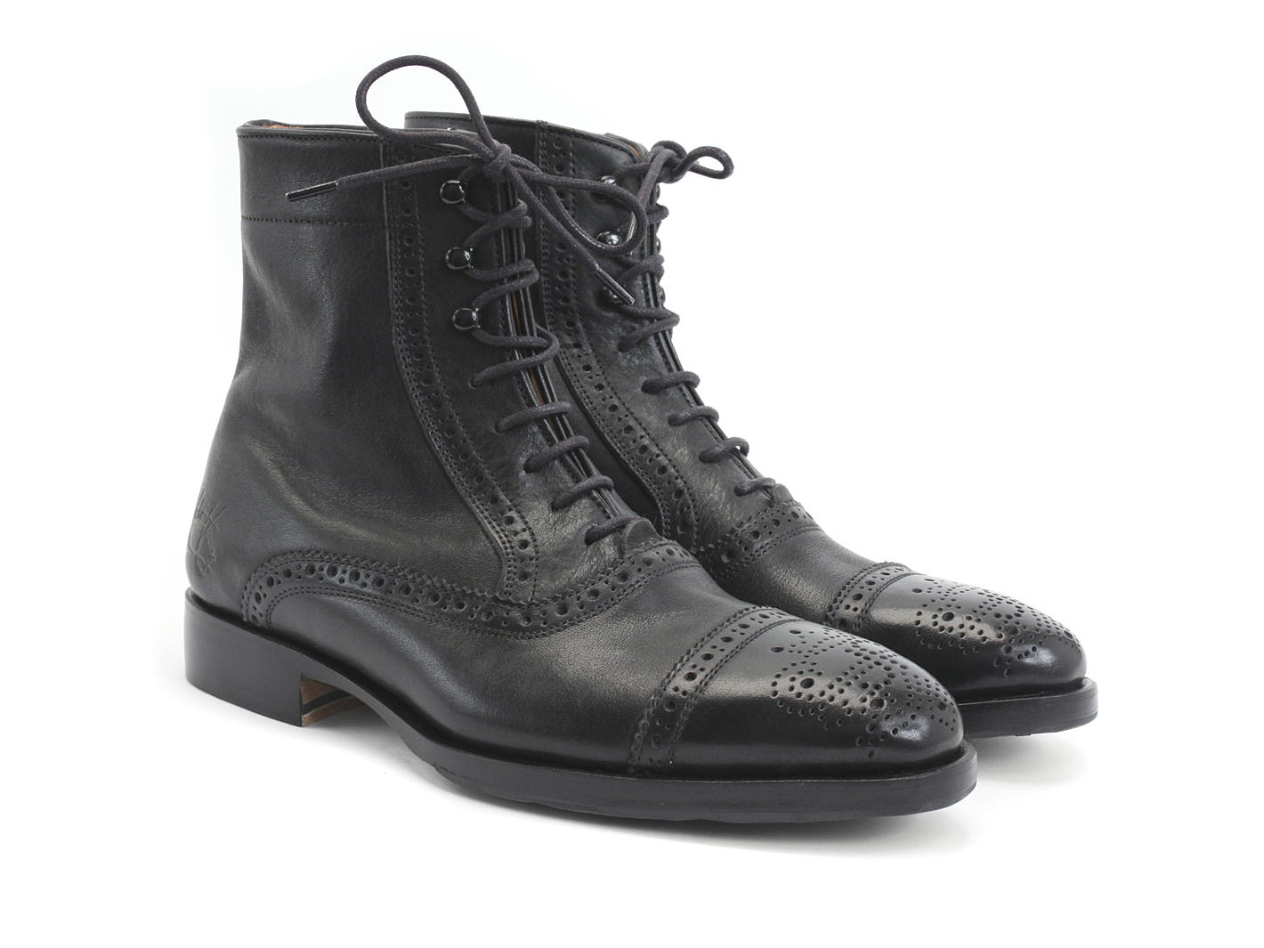 Hartford: Womens Black Flat Brogued Dress Boot: Quarter view