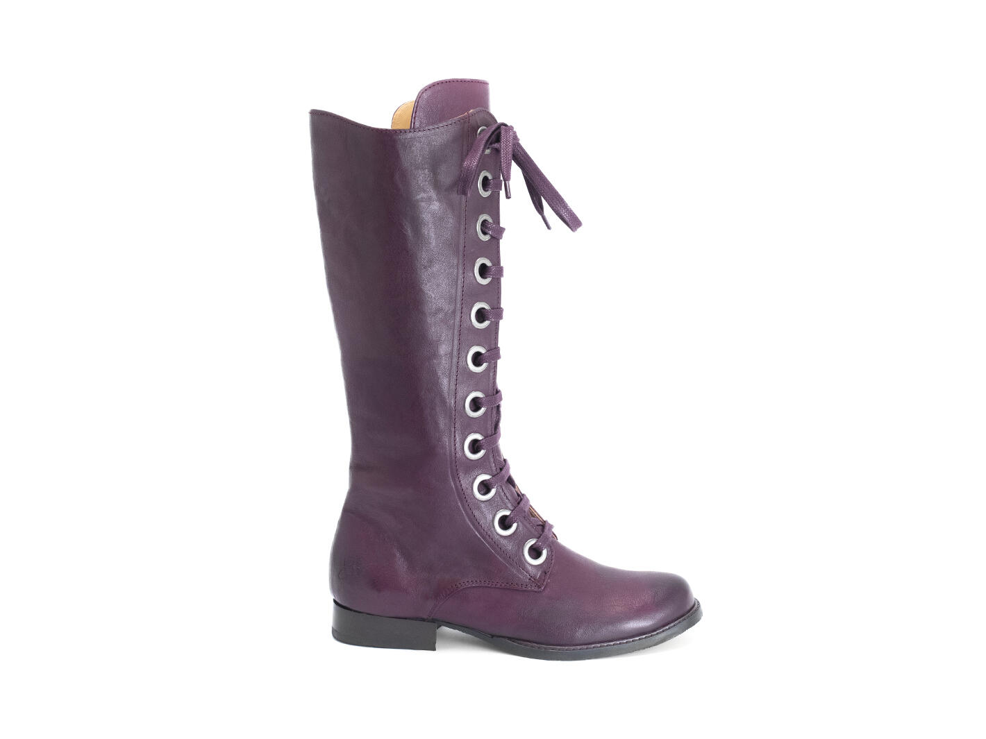 Hayden Burgundy Flat lace-up boot: Profile outside