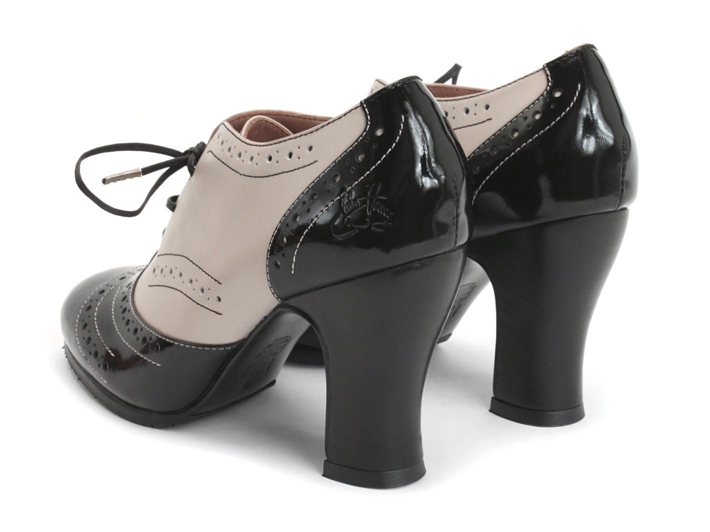 Heal Black & Cream Brogued Lace-up Heel: Back