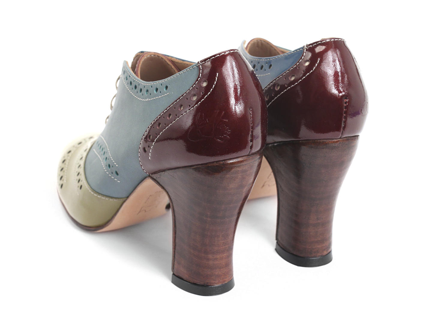 Heal Bleu, vert & bourgogne Brogued Lace-up Heel: Back