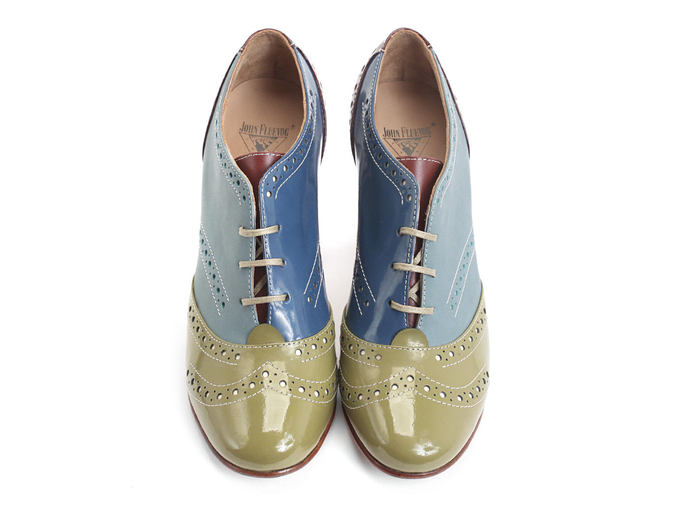 Heal Bleu, vert & bourgogne Brogued Lace-up Heel: Front