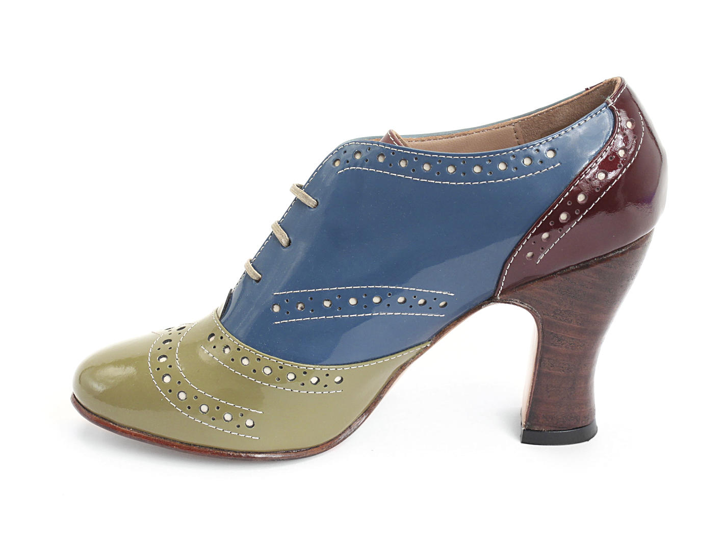 Heal Bleu, vert & bourgogne Brogued Lace-up Heel: Profile inside