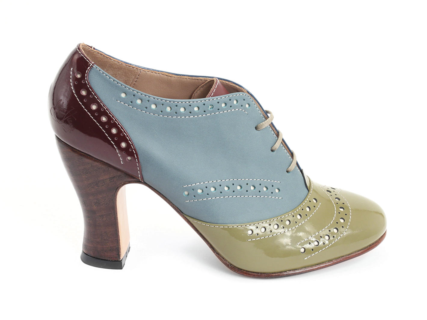 Heal Bleu, vert & bourgogne Brogued Lace-up Heel: Profile outside