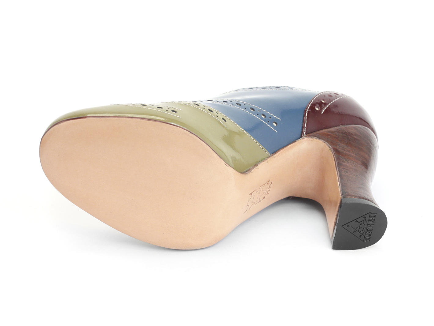 Heal Bleu, vert & bourgogne Brogued Lace-up Heel: Sole