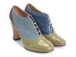 Heal Blue, Green & Burgundy Brogued Lace-up Heel: Quarter view