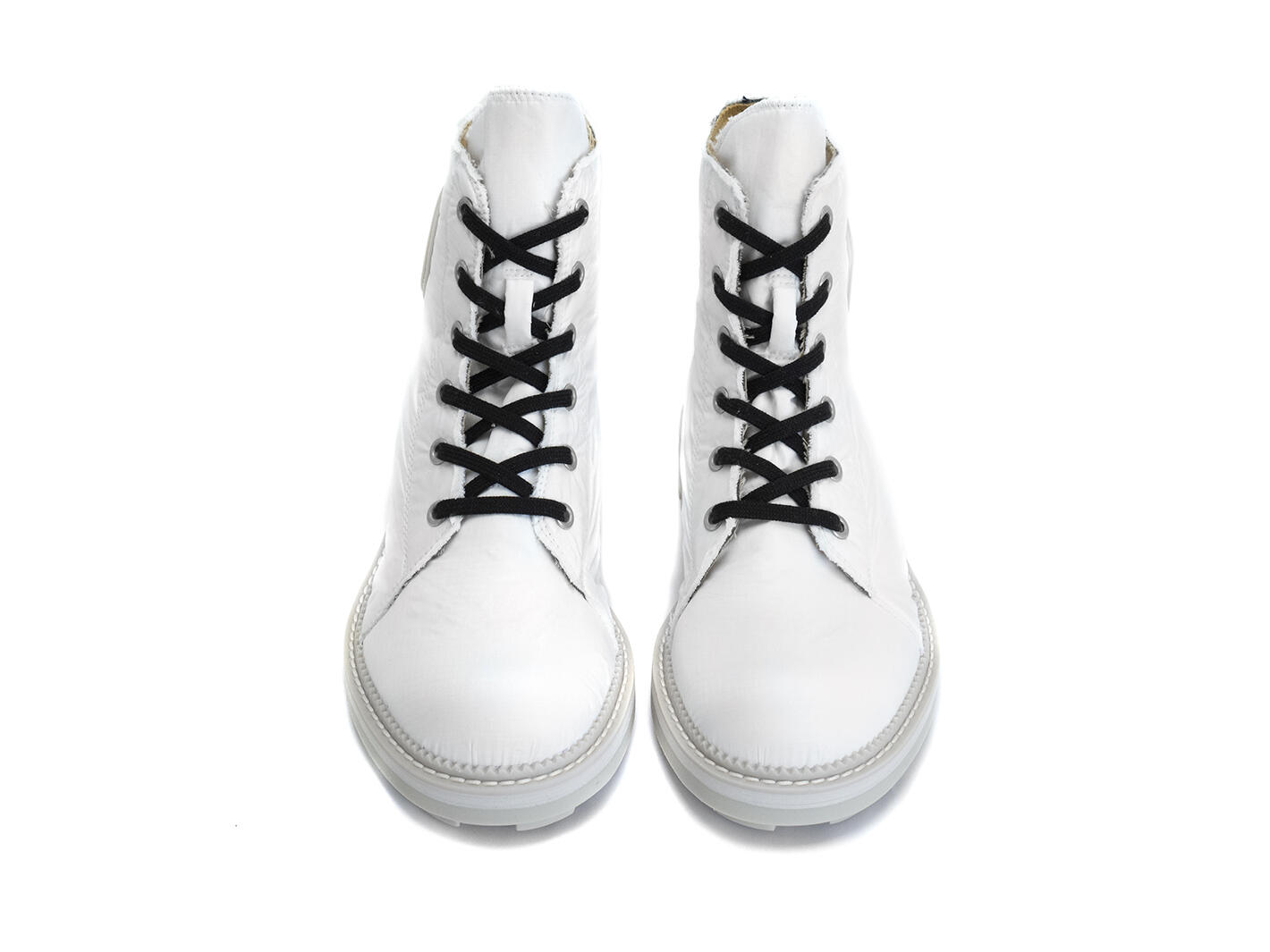 Hess White Vegan Lace-Up Angel Boots: Front
