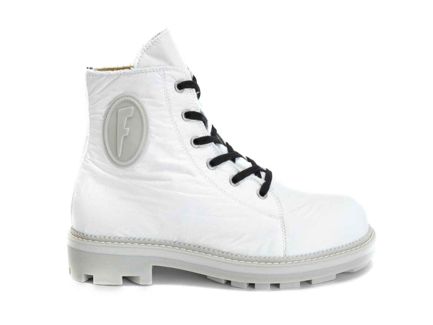 Hess White Vegan Lace-Up Angel Boots: Profile outside