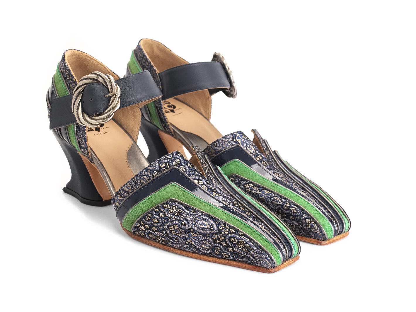 Honour Blue/Green Square toe mary jane: Quarter view