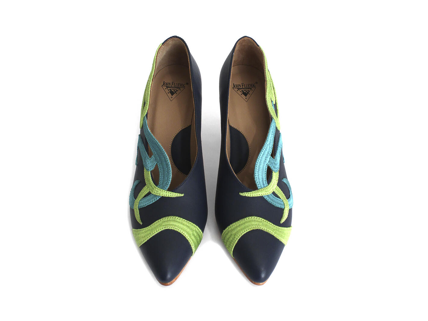 Hotchkiss Blue/Green Embroidered Pumps: Front