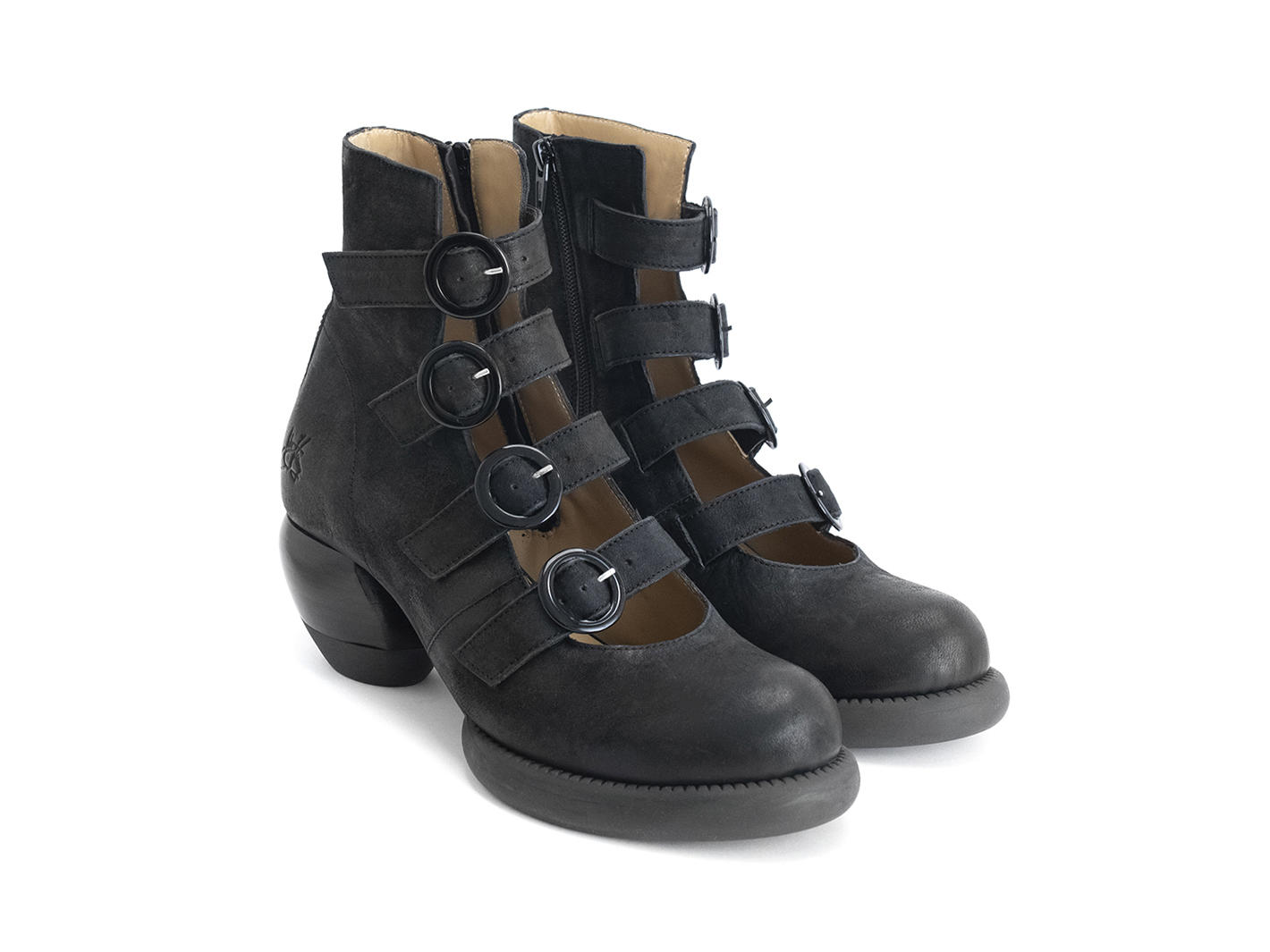 Huysmans Black Strappy ankle boot: Quarter view