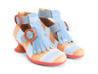 Individualist Blue/Orange Striped Ankle strap heel with kiltie: Quarter view