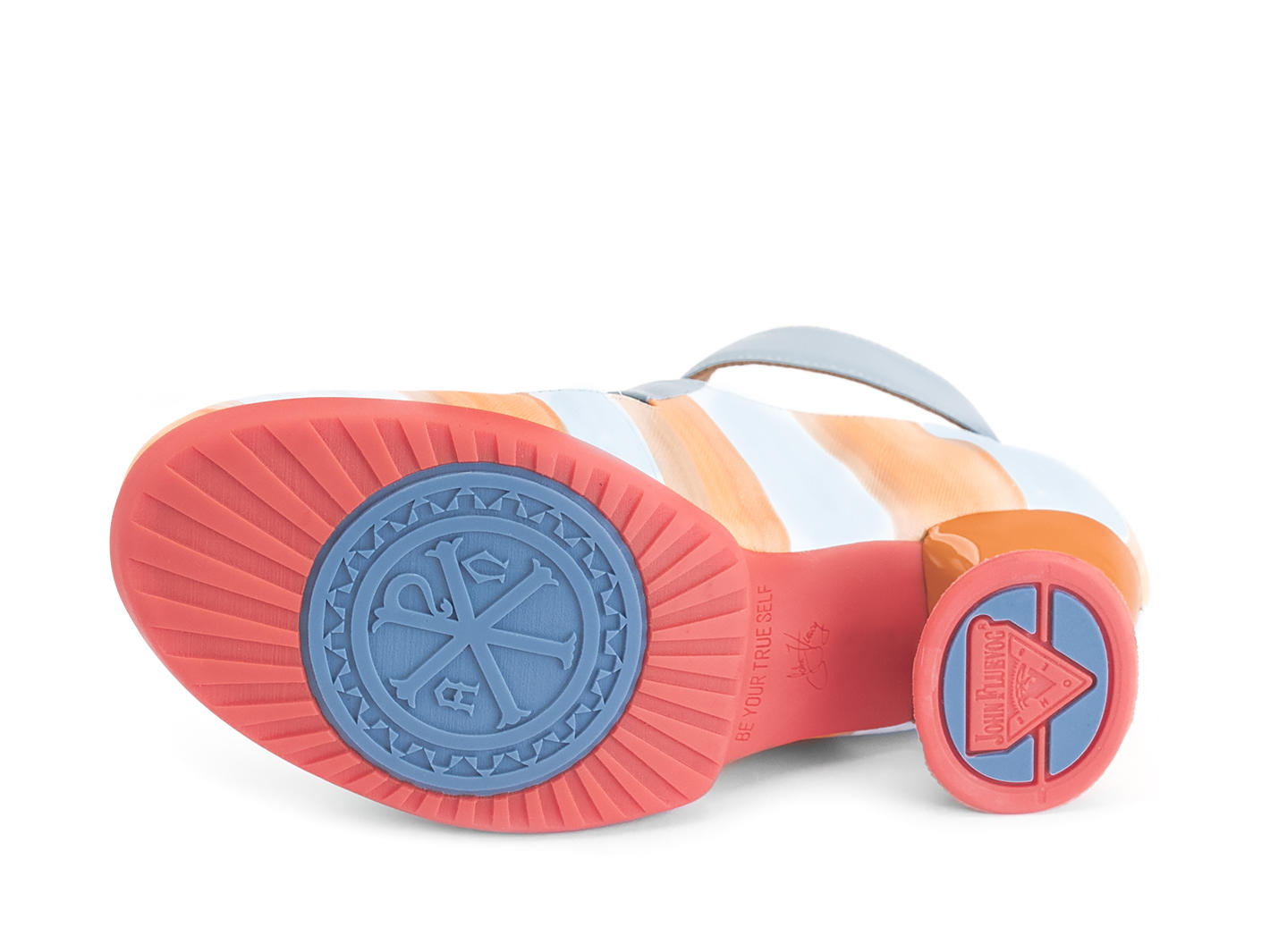 Individualist Blue/Orange Striped Ankle strap heel with kiltie: Sole