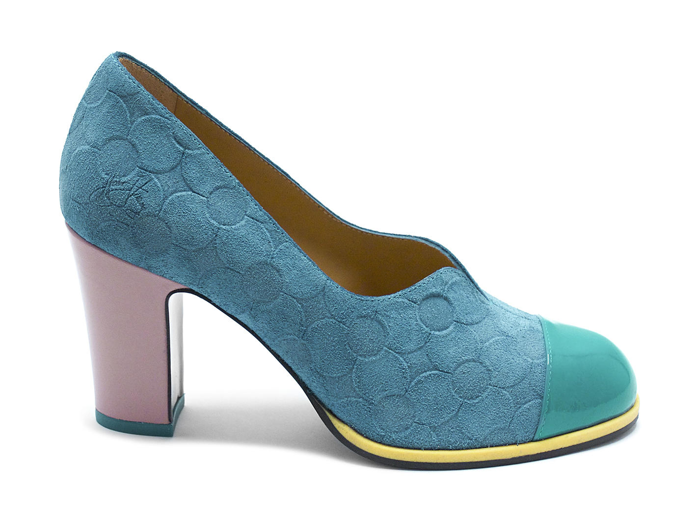Iris Blue Patent-Toed Pumps: Profile outside
