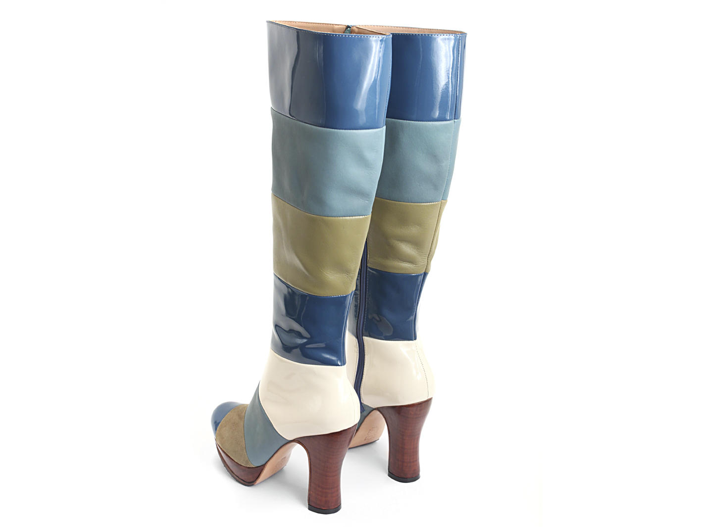 Ishq Blue, Green & Ivory Tall striped boot: Back