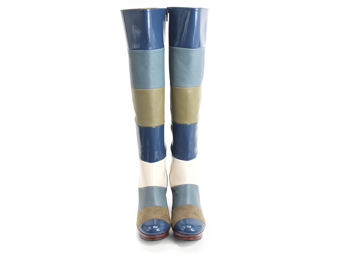 Ishq Blue, Green & Ivory Tall striped boot: Front