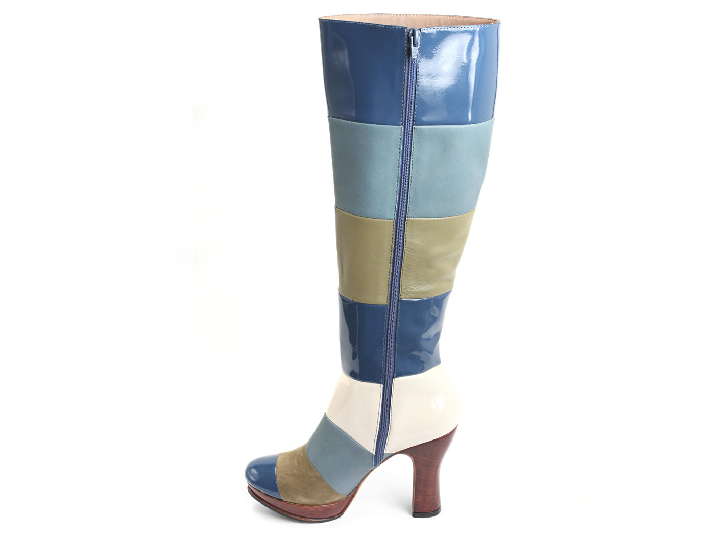 Ishq Blue, Green & Ivory Tall striped boot: Profile inside