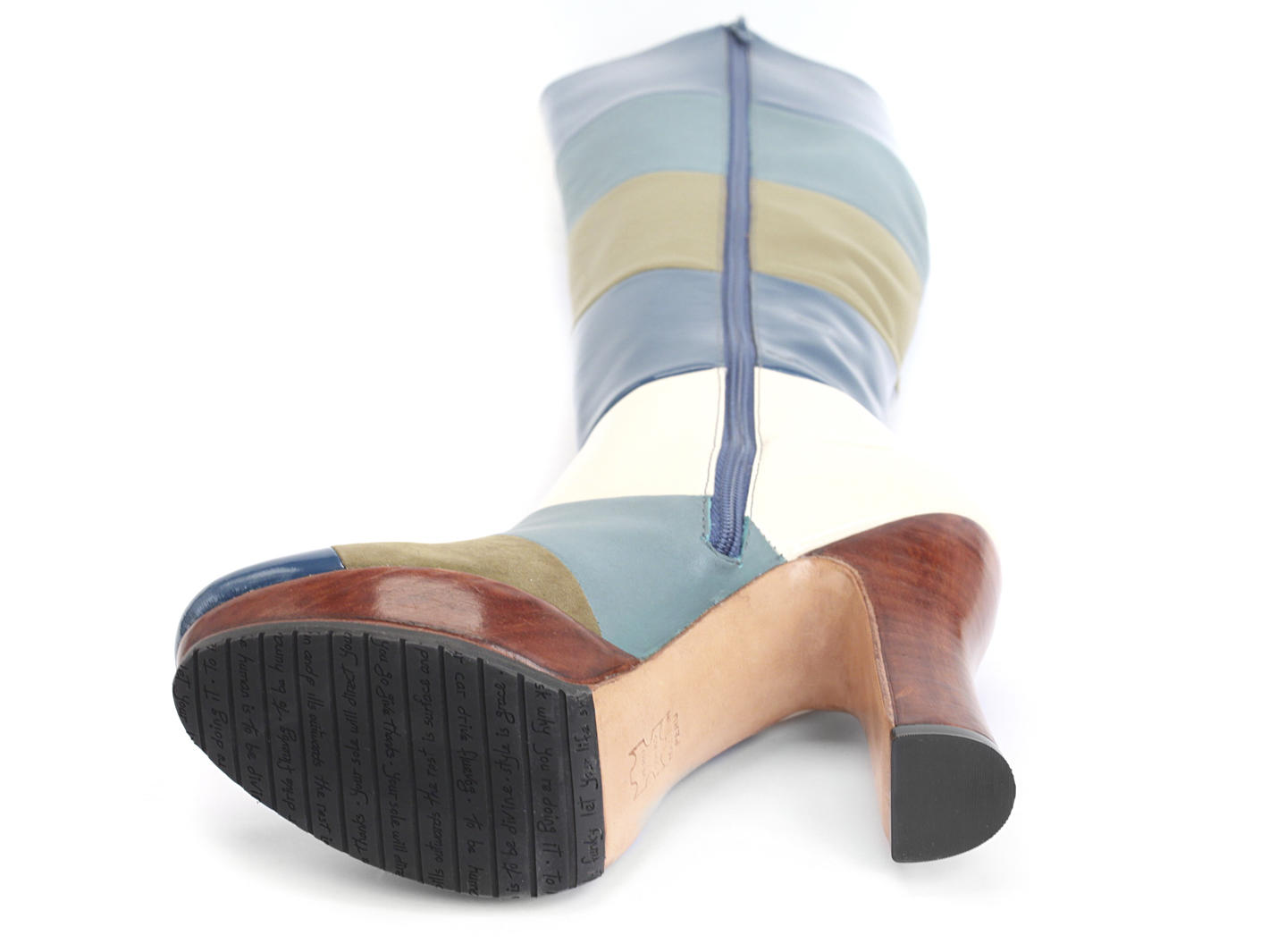 Ishq Blue, Green & Ivory Tall striped boot: Sole