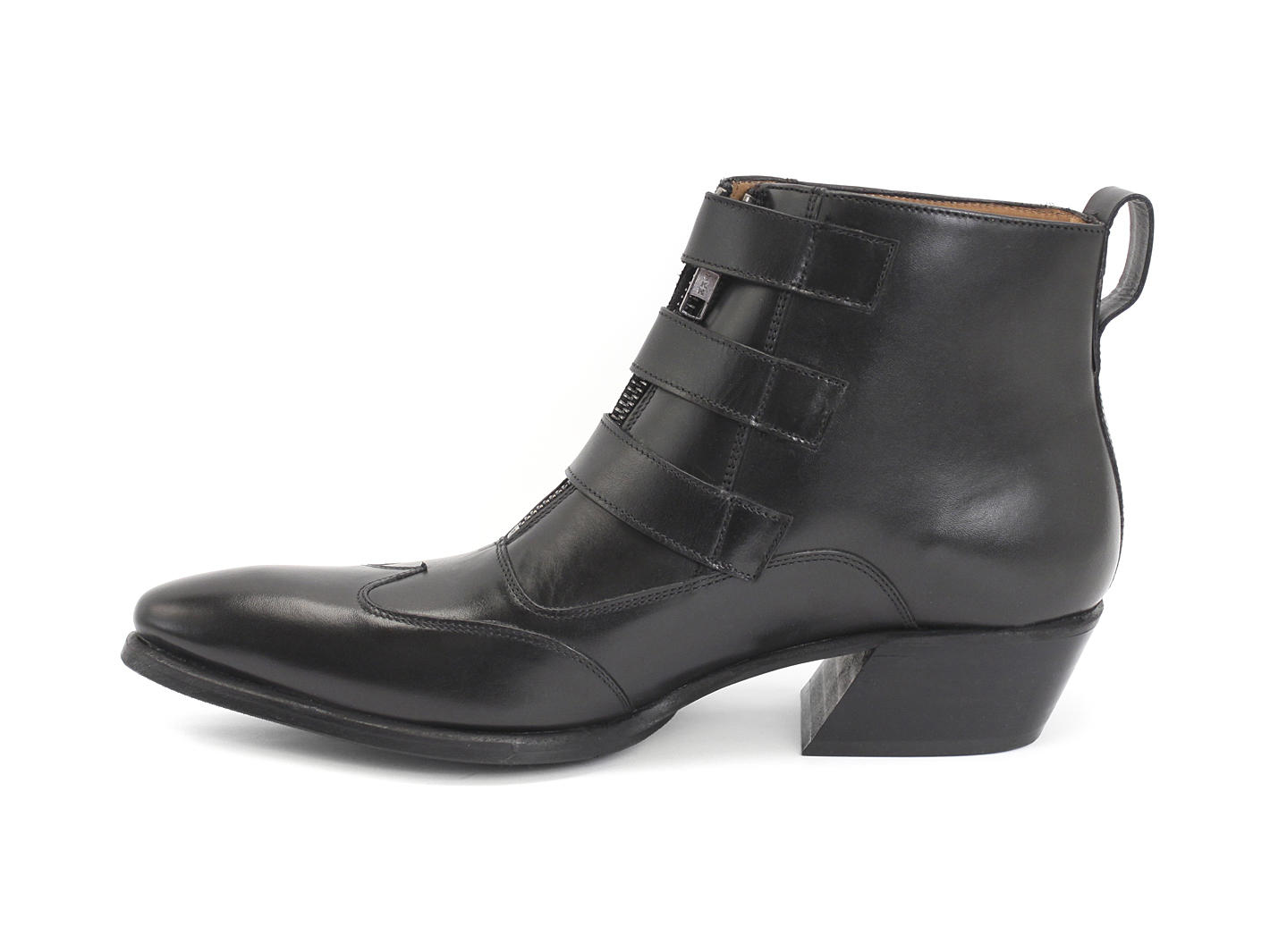 Jack Noir lisse Triple-Strap Boots: Profile inside
